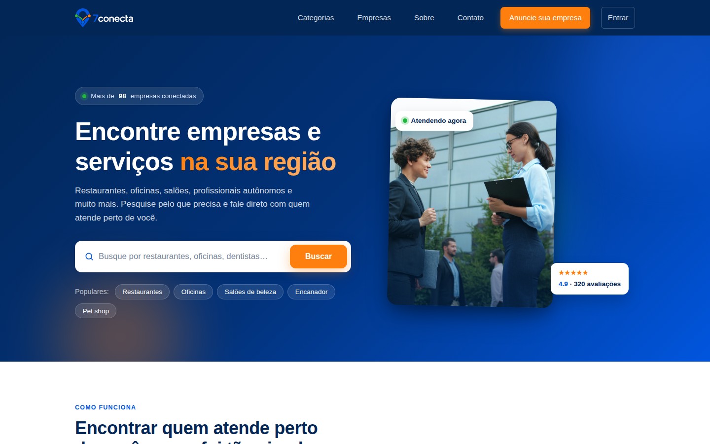 Home da 7Conecta com a busca de empresas