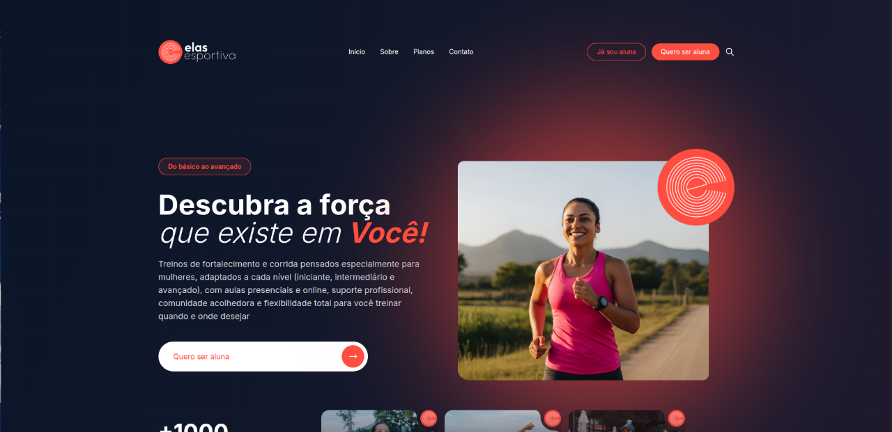 Landing page do Elas Esportiva no desktop